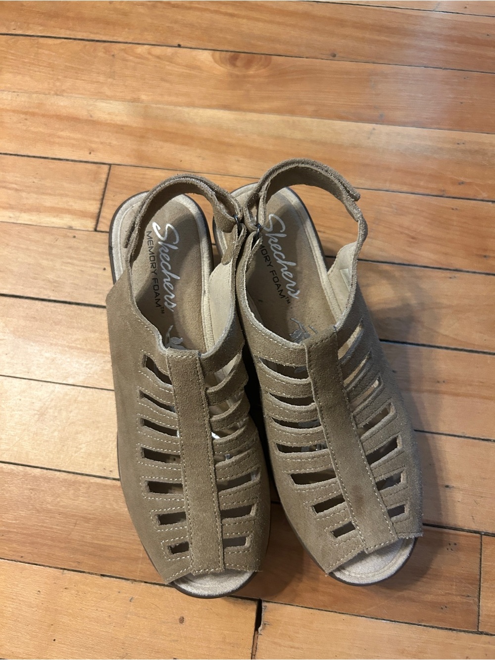 Skechers Women's Tan Suede Cutout Slingback Sandals